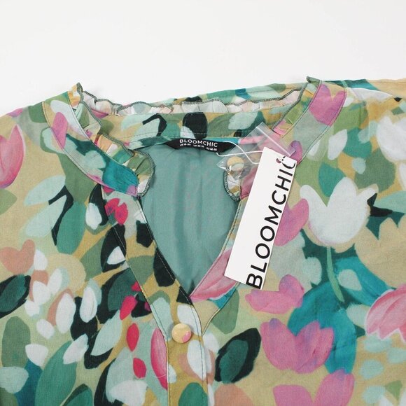 Bloomchic Floral Print Frill Trim Button Detail Blouse - NWT - 2X - Picture 8 of 12